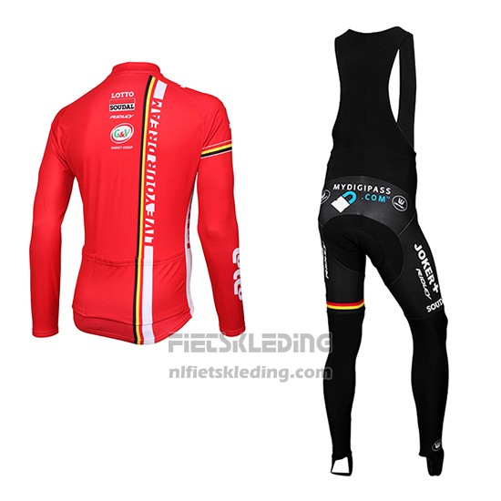2015 Fietskleding Lotto Soudal Rood en Wit Lange Mouwen en Koersbroek